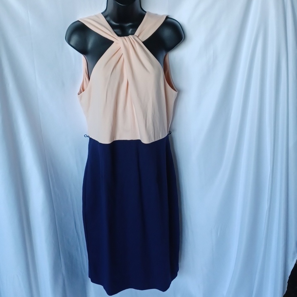 Venus knee length sleeveless pink & navy dress size 14